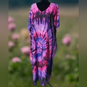 Kaftan Tie Dye Dress Swim Cover Up Maxi Loungewear Plus Size  1X NEW 💜 Last 1